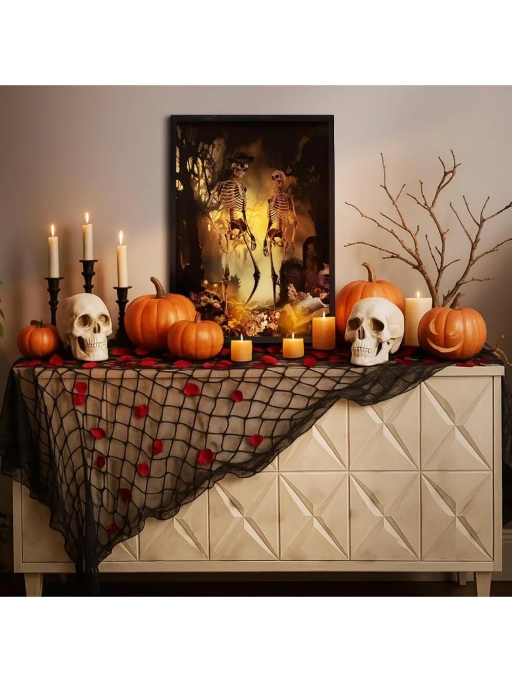 Lighted Halloween Tabletop Decor - Framed Artwork, 20x28 Inch Spooky Display